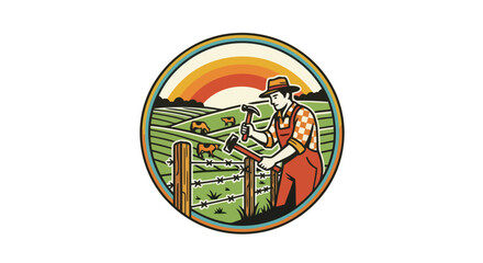 hardworking farmer repairing fence transparent background illustration