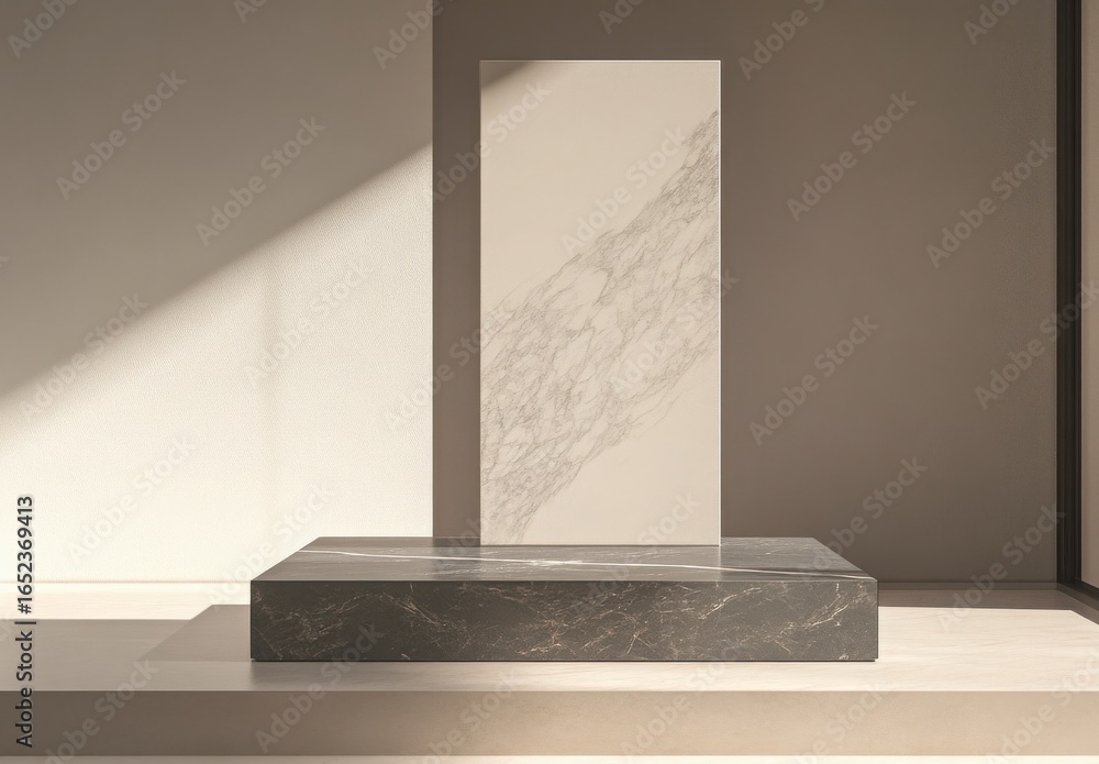 Aufkleber minimalist product display featuring beige background and abstract pattern