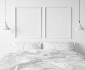 Minimalist White Bedroom Interior With Empty Frames
