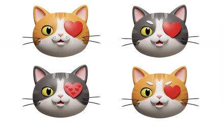 Obraz premium Four cartoon cat faces with expressions