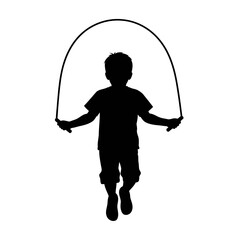 Obraz premium active boy jump rope silhouette transparent background vector illustration