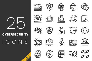 Modern cybersecurity line icons, perfect for data protection, privacy, and technology projects.