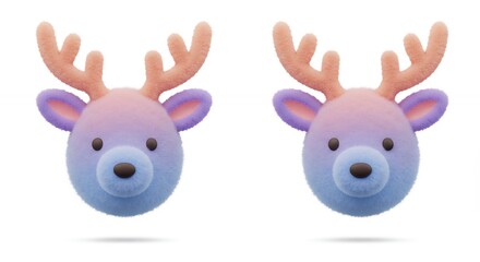 Fototapeta premium Two cute cartoon deer heads gradient colors