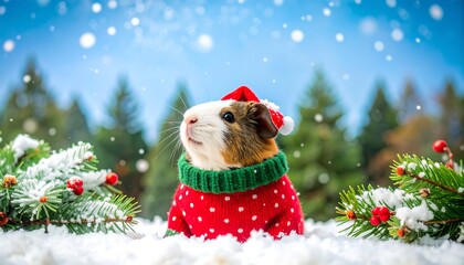 Cute guinea pig in Christmas sweater