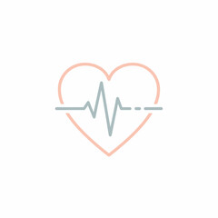 A minimalist graphic of a pink heart outline with a grey EKG heartbeat line running through it.