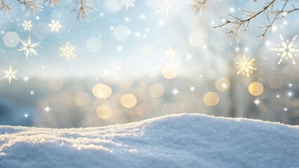 Enchanting winter landscape with a snowdrift and delicate snowflakes, creating a festive christmas atmosphere with a soft and dreamy bokeh effect