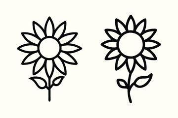 Bright Black Line Art Sunflowers for Creative Design.