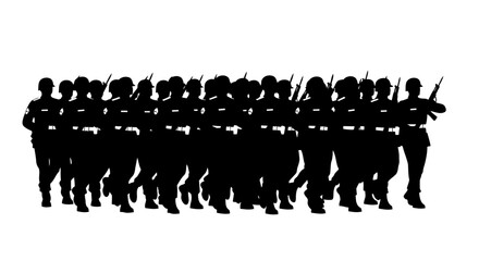 Naklejka premium marching soldiers silhouette transparent background vector illustration