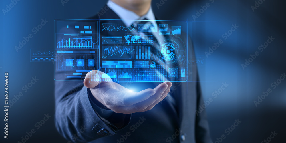 Poster business intelligence and data analytics management with advanced digital dashboards.