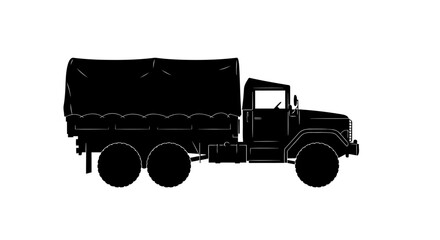 military cargo truck silhouette transparent background vector illustration
