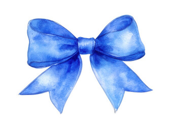 A vibrant blue bow made of silk ribbon, isolated on transparent background