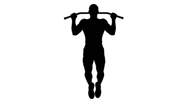 powerful silhouette man doing pullups transparent background