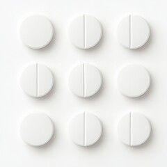 Nine White Round Pills On White Background