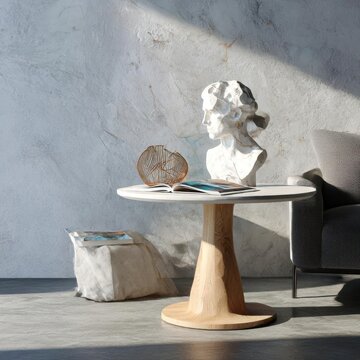 Elegant Interior with Bust Sculpture and Circular Table