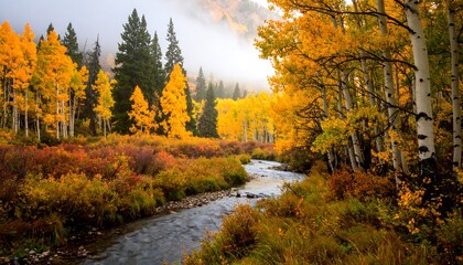 Fototapeta premium Autumnal stream through colorful forest