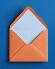 Open Orange Envelope on Blue Background