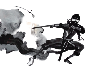 Illustration of a military commander wearing armor and a helmet, drawn with a brush. Handwritten style. Brush. Japan. Japanese style. Warring States period.