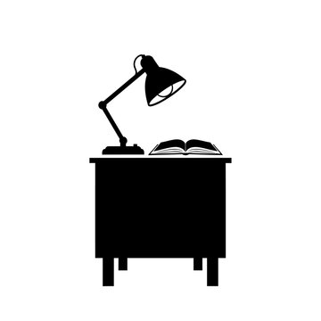 transparent background desk lamp and book vector icon for education design
