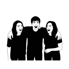 transparent background illustration three friends sharing joyful laughter