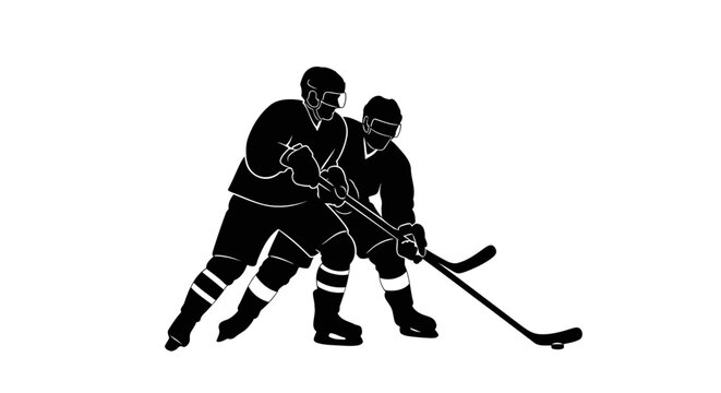 transparent background hockey players silhouette intense game action vector