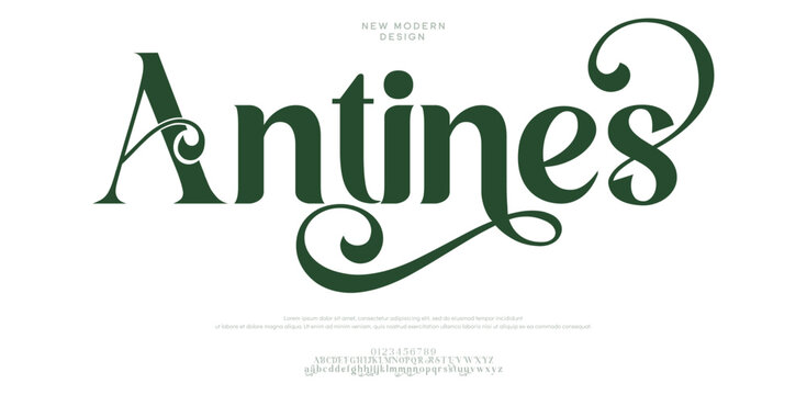 Antines  Luxury font alphabet logo. Typography beautiful fashion elegant classic letters serif italic fonts decorative wedding vintage blossom logos. vector illustration