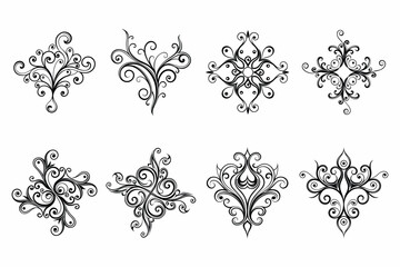 Stylish Black Decorative Flourishes Pattern Illustration.