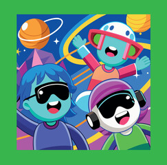 Cartoon stickers with funny comic characters, gloved hands design