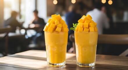 A double delight of mango smoothies, perfect to enjoy with a friend.
