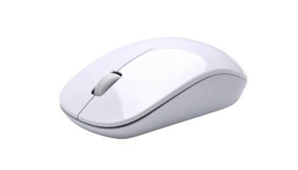 A wireless black optical computer mouse, a modern electronic device, is isolated on a white background