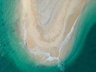 Aerial view white sand sea beach wave turquoise water