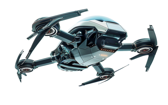 Cutting-Edge Security Drone with Minimalist Design on white background