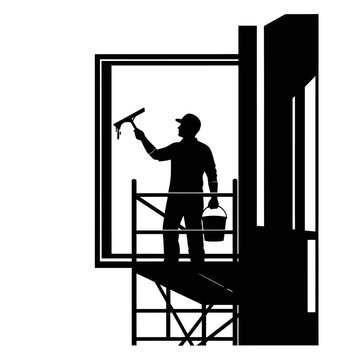 window cleaner silhouette on scaffolding clip art preview