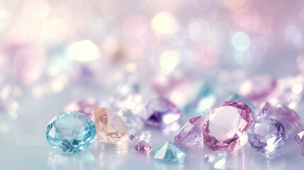 Exploring the allure of pastel diamonds and crystals in a dreamy bokeh background for creative design inspiration