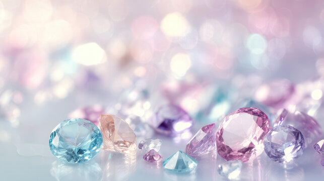 Exploring the allure of pastel diamonds and crystals in a dreamy bokeh background for creative design inspiration