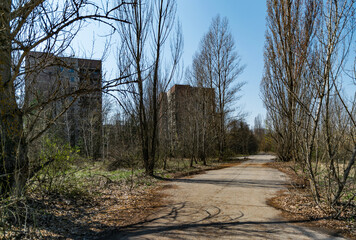 Ghost town Prypiat. Devastation and pollutionin the exclusion zone of the Chornobyl nuclear disaster