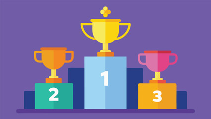 Podium with first second and third place trophies achievement