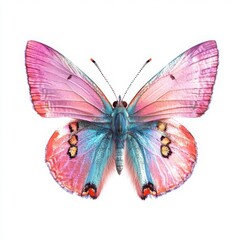 Pink Blue Purple Butterfly Wings Closeup White Background