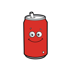 Refreshing cola can with sparkling fizz and ice cubes on a clean white background