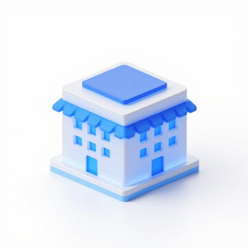 3D rendered blue building model with small trees around