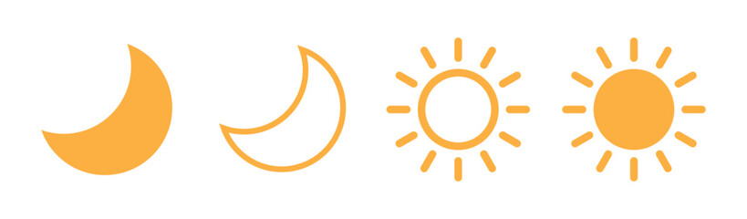 Sun and moon icon vector day and night icon set Weather, nature silhouette icon set. sun, moon, cloud symbols silhouette collection