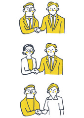 握手し交流を深める人々　セットのストックイラスト
