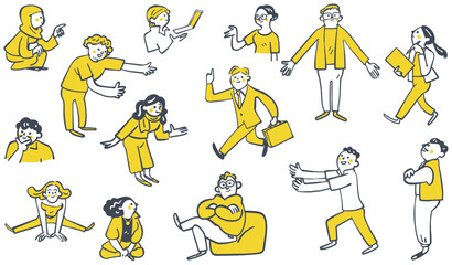 様々なシーンで活躍する国際色豊かな人々　セットのストックイラスト
