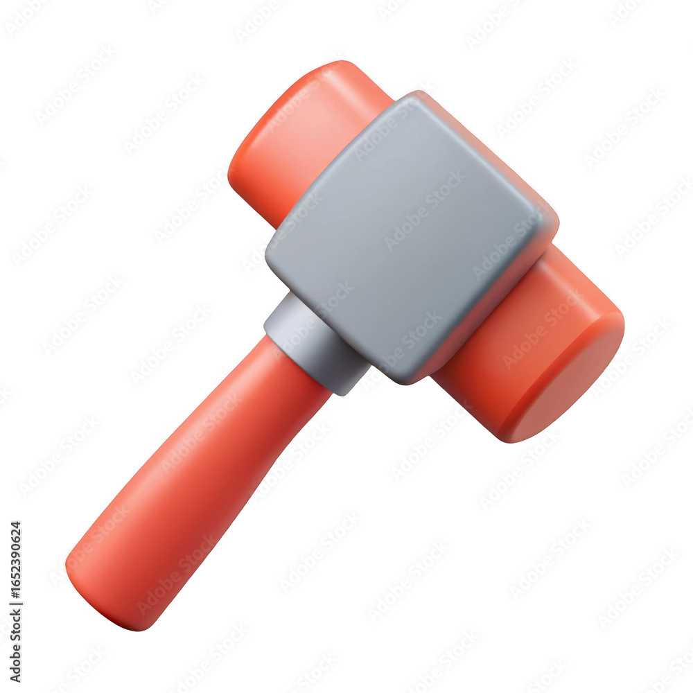 Poster 3d rendered mallet with red handle and grey head isolated on transparent background