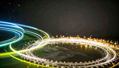 Abstract swirling light trails on dark background