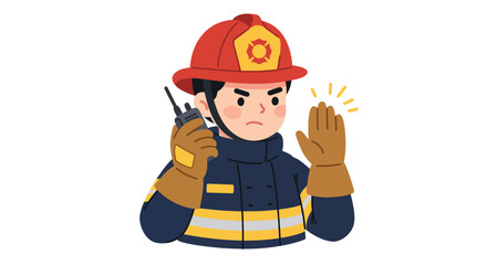 Brave Firefighter with Radio Making Stop Gesture