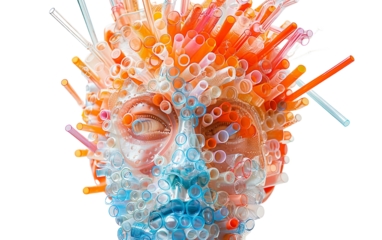 Creative Surrealism Using Plastic Elements on white background