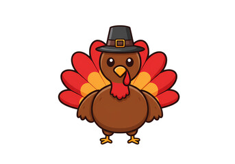 Cartoon Thanksgiving Turkey Wearing Pilgrim Hat Festive Autumn Bird Illustration isolated on transparent background
