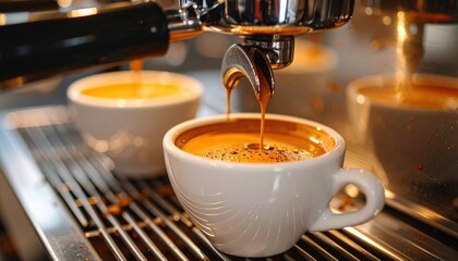Espresso Pouring Into White Cup