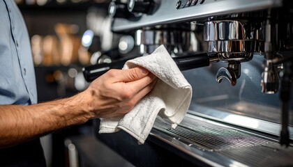 Barista Cleaning Commercial Coffee Machine