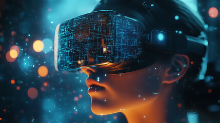 Immersive VR Experience Woman Wearing Virtual Reality Headset